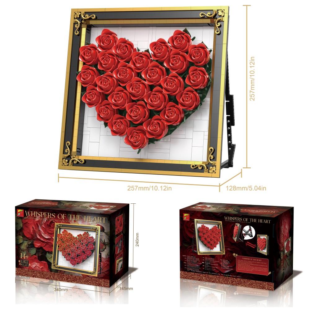 Non-Toxic 1871Pcs Heart Shaped Rose Building Blocks Po Frame Rose Model Bricks Desktop Ornament Children'S Toy Romantic Holiday Gift