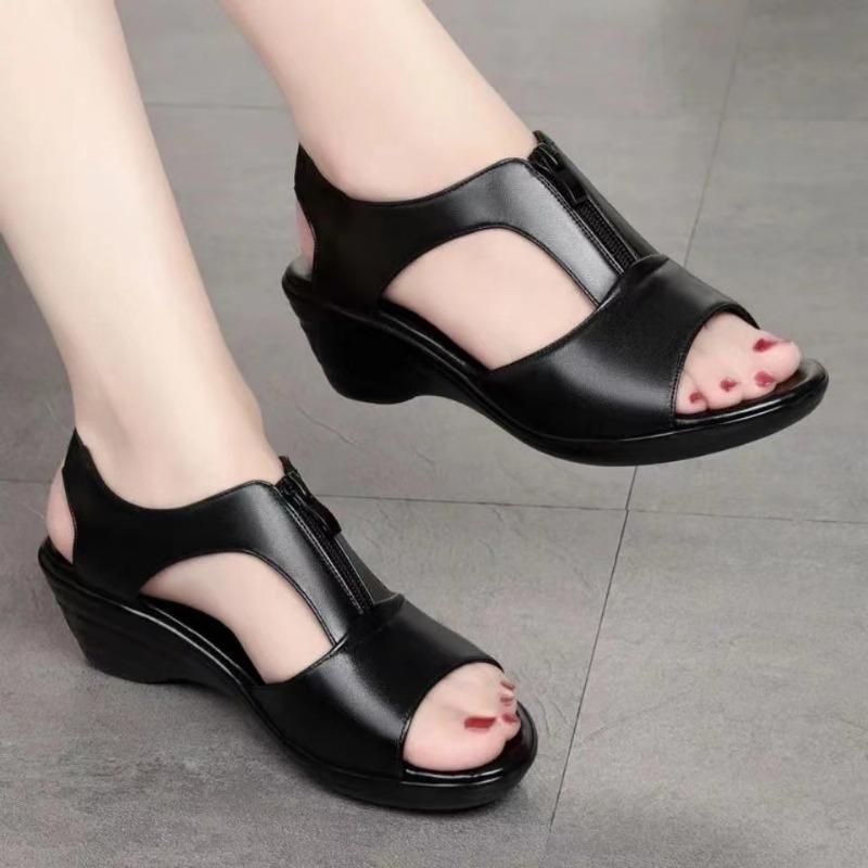 Wind Sandals Women's Fish Mouth Zipper Breathable Wedge Heel Women's Sandals Women's Shoes