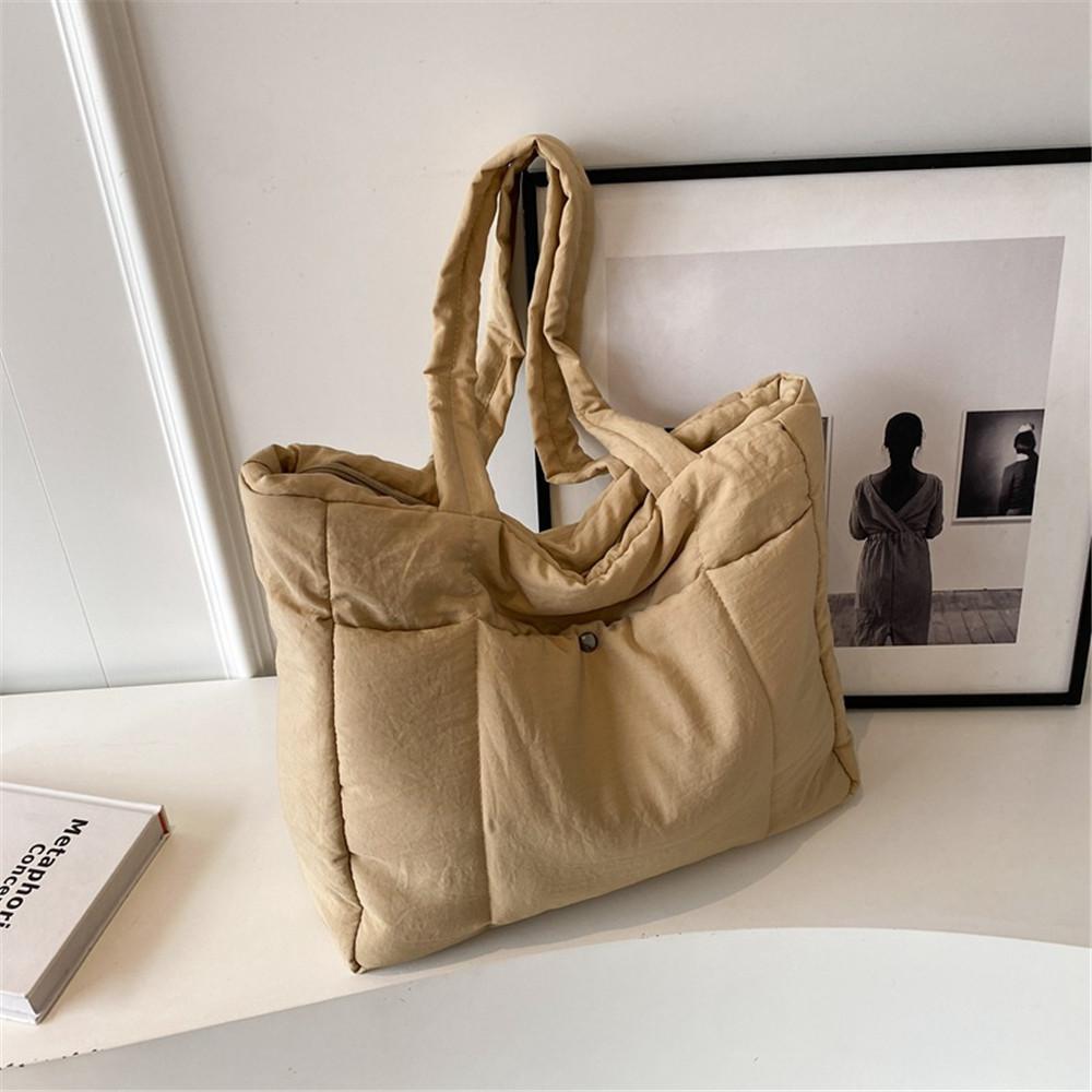 Women Padded Shoulder Bag Solid Color Large Capacity Fashion Laptop Handbag Soft Buffer Carrying Bag