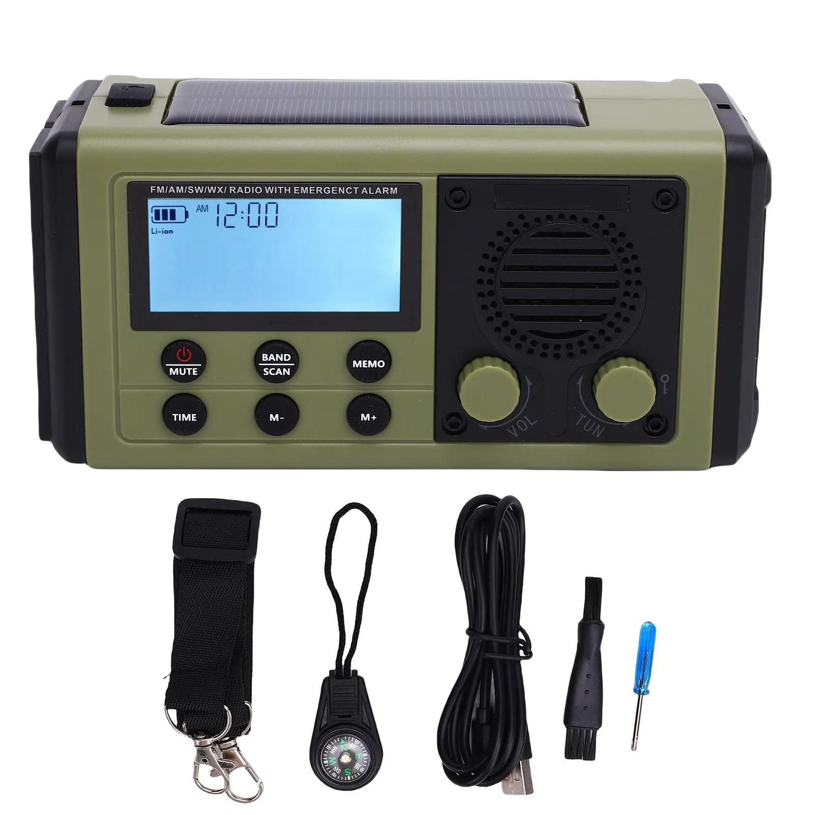 

Emergency Full Band Radio Emergency Full Band Radio IPX6 Water Proof COG LCD Display Full Band Portable Solar Radio Tools зелений