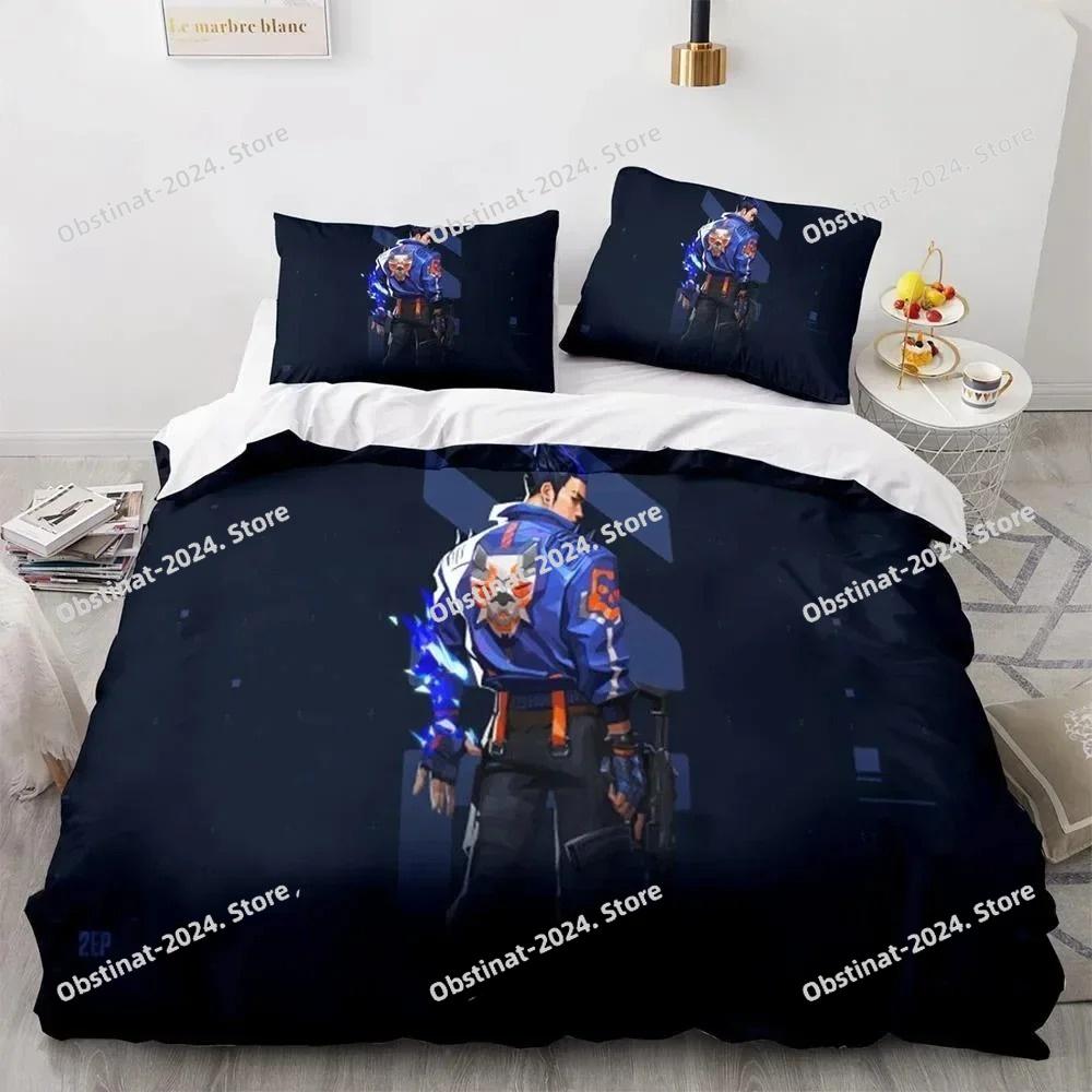 Game Valorant Neon Bedding Set Printed Bed Set Duvet Cover Sheet Pillowcase Bed Soft Quilt Cover Full Queen King Size
