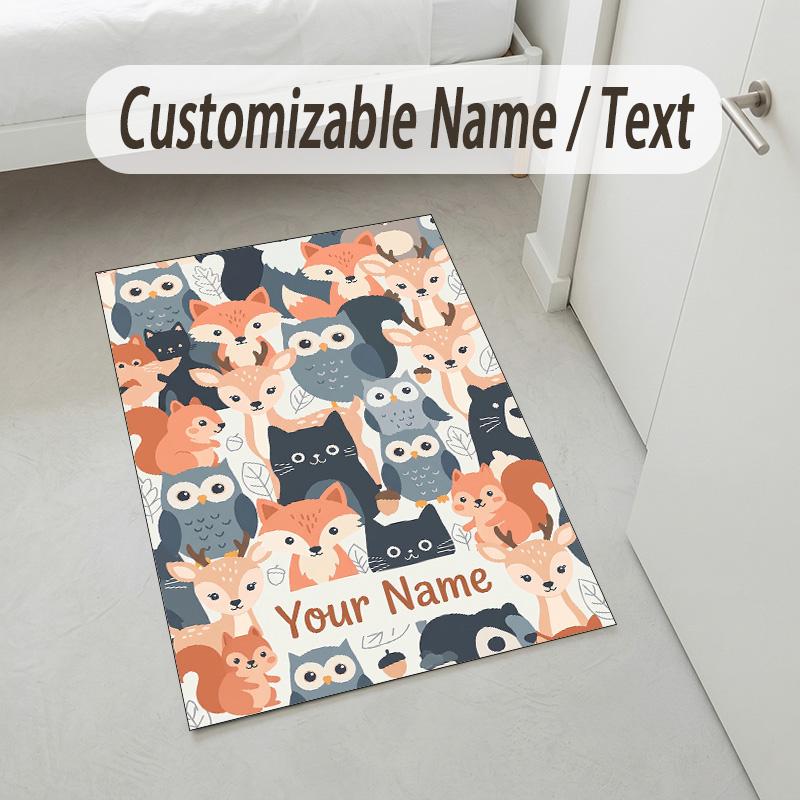Food Doodle Theme Soft Crystal Velvet Rug Custom Name & Text Print Non Slip Floor Rug for Bedroom Living Room