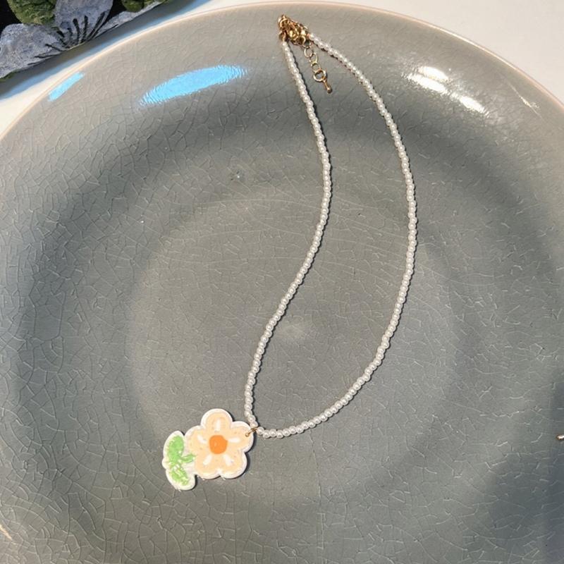 Sweet Cute Flower Pendant Necklace Temperament Choker Fashion Jewelry Clavicle Chain Imitation Pearl Charm Necklace