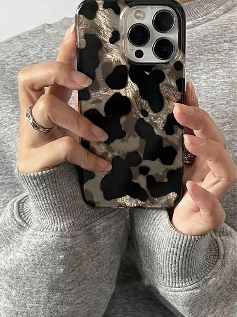 Vintage Handyhülle mit Kuhmuster aus Zinnfolie für Phone 17ProMax 13 14 15Pro 16ProMax Weich Stoßfest Vollabdeckung Damen