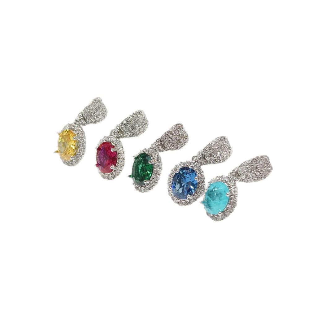 Gusen Jewelry Cross-Border Oval Earrings - European & American Style with Simple Color Gem Zirconia for Women