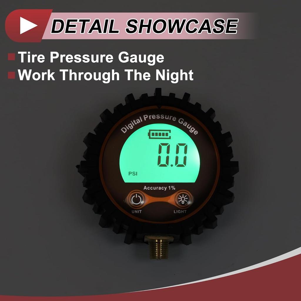 1Pcs Universal Digital Tire Pressure Gauge 1/8" NPT without Battery 0-250PSI Digital Air Pressure Meter for Cars