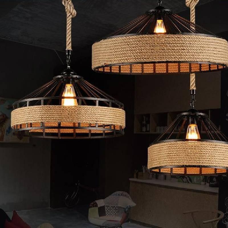 Vintage American Country Rope Pendant Light For Rustic Dining Room And Cafe Decor