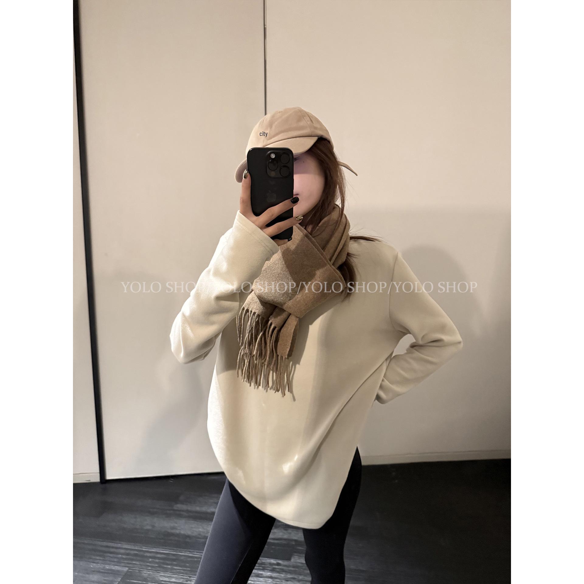 YOLO SHOP Women s Tencel Brushed Round Neck Long Sleeve Loose Base Layer Top for Autumn/Winter. Large