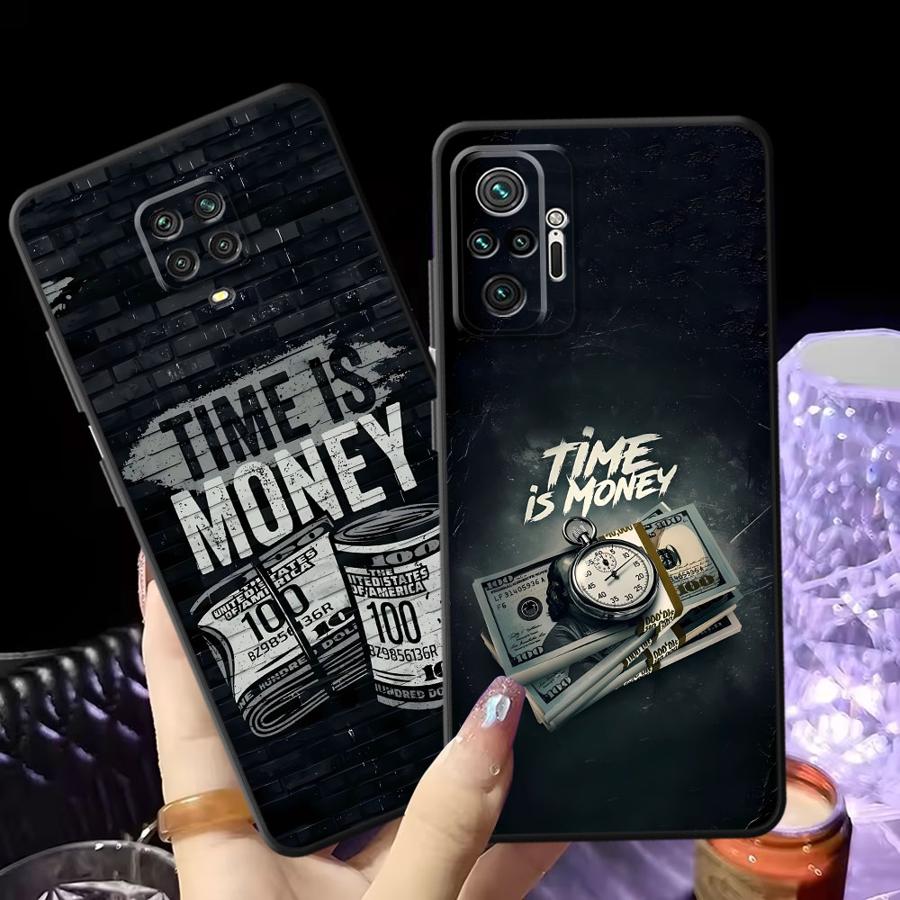Case for Xiaomi Redmi Note 10S 9S 14 10 11s 12s 7 8 9 11 13 Pro Plus 12 Pro Funda Phone Cover Time Is Money Printed