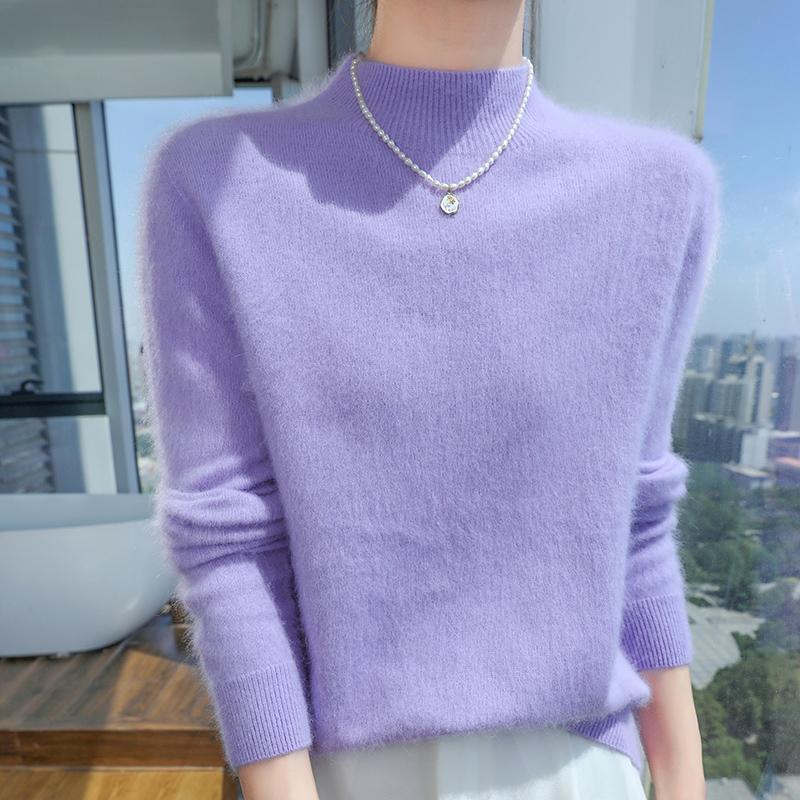 Dámský kašmírový svetr Qinghe kašmír 30% kašmír 30% norka 30% vlna 10% nylon Dámský podzimní a zimní hustý kašmírový pulovr měkký a teplý