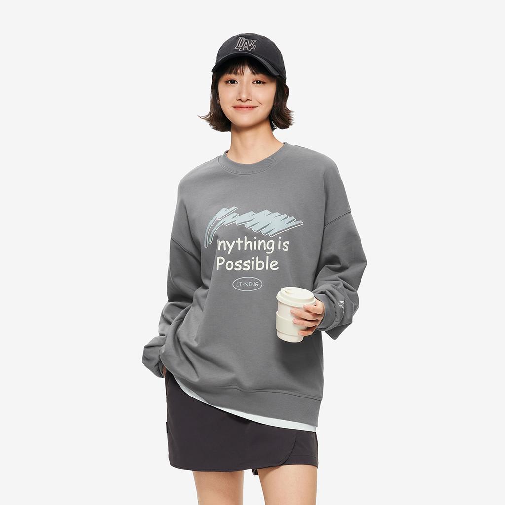 Serie Li Ning Sport Lifestyle Antistatico Antibatterico Caldo Lettera Manica Lunga Felpa Girocollo Pile Felpa Uomo sweatshirt AWDUC95-4