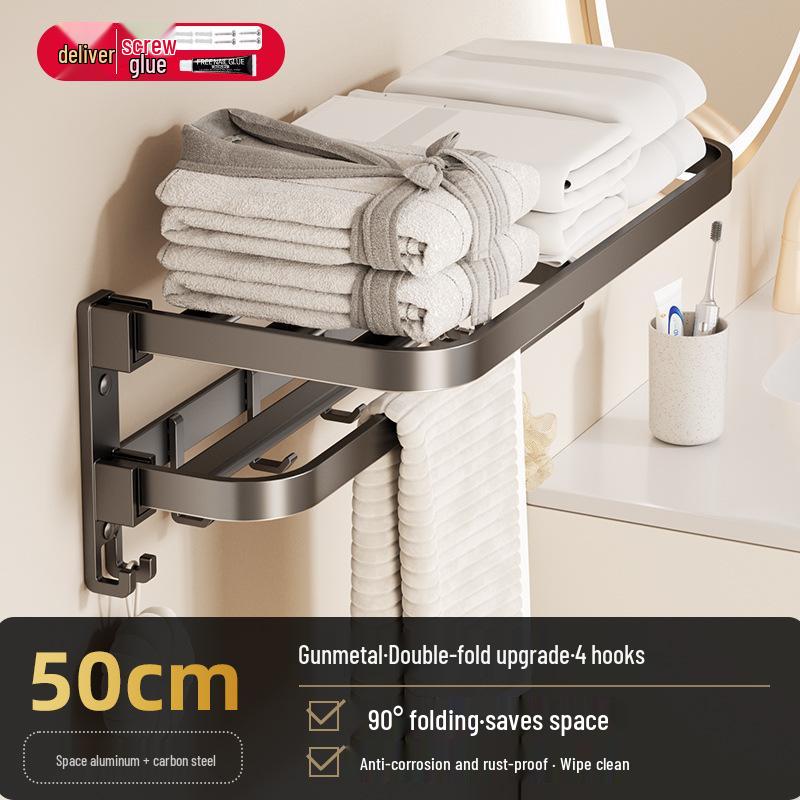 Gunmetal Gray Punch-Free Wall-Mounted Bathroom Towel and Toilet Storage Rack