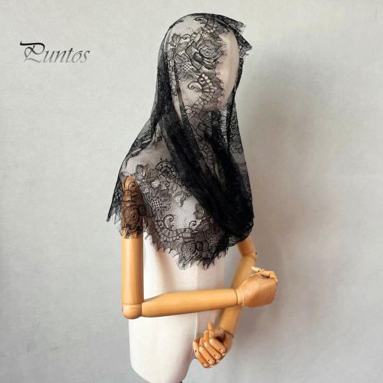 Spitzenschleier für die Braut, durchsichtige Spitze, dünne Mantilla, Blumenstickerei, reine Farbe, heilig, traditionell, Vintage, Hochzeit, Abschlussball, besondere Anlässe, Kopfbedeckung