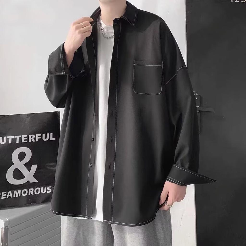 2024 Solid Color Long Sleeved Shirt Japanese Hong Kong Style Ins Loose Shirt Men'S Summer Trend Versatile Casual Jacket