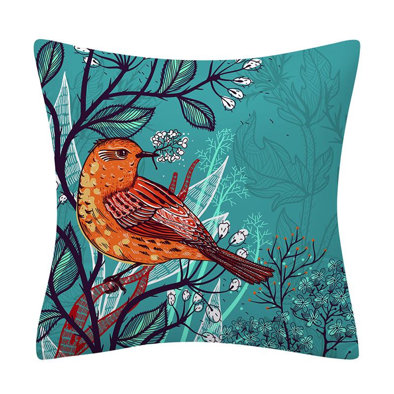 Colorful Plant Flower and Bird Print Pattern Polyester Cushion Cover for Home Living Room Sofa Bedroom Decorative Pillowcase