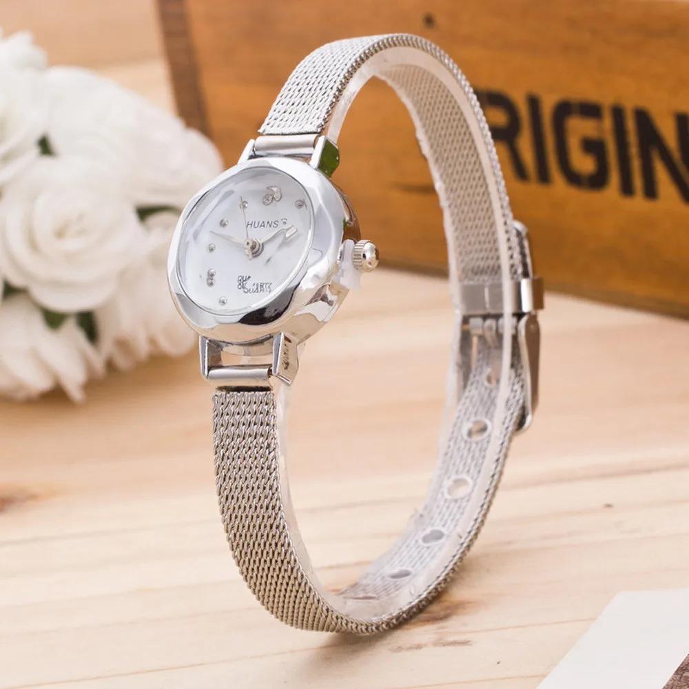 Reloj de pulsera de malla de acero inoxidable para mujer, reloj de tendencia para mujer, caja de acero inoxidable, clásico, plateado, sencillo, reloj para mujer
