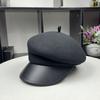 Wool Cap Female Face Small Asymmetrical Octagonal Hat Leather Brim Beret Internet Celebrity Equestrian Hat