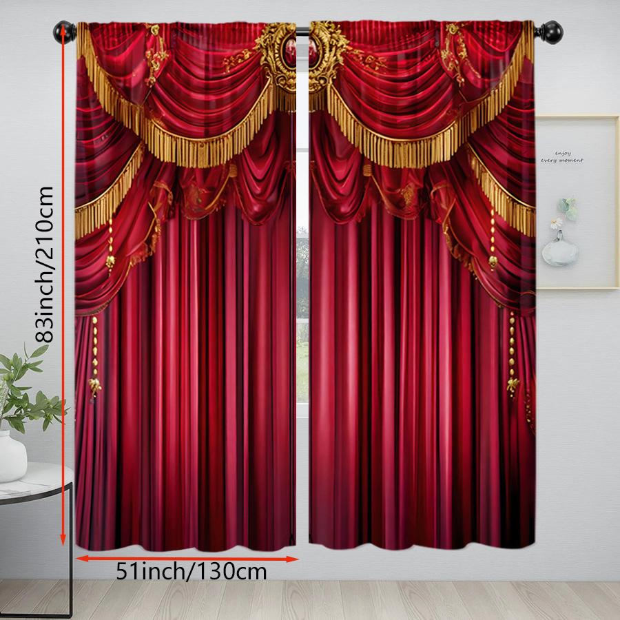 2PCS Red Tassel Curtains, Bohemian Fringe Print, Ethnic Style Window Drapes for Living Room Bedroom Home Decor
