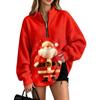 Women's Christmas Print Flannel Quarter-Zip Pullover Sweatshirt with No Pockets for Holiday Casual Wear