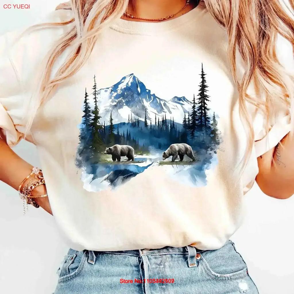 T Shirt Bear Retro Grizzly Bears Wilderness Scene Mountain Watercolor Nature Scenic Wildlife Vintage Washed Designer Clothes