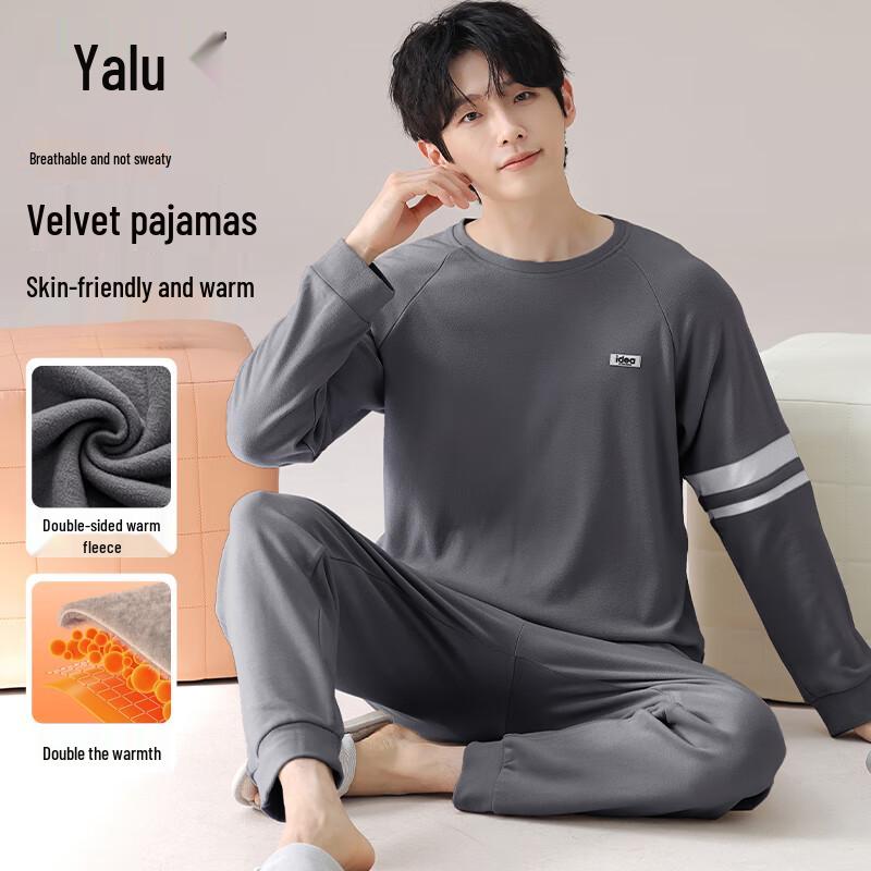 Yalu Men s Thermal Long Sleeve Loungewear Set 2XL