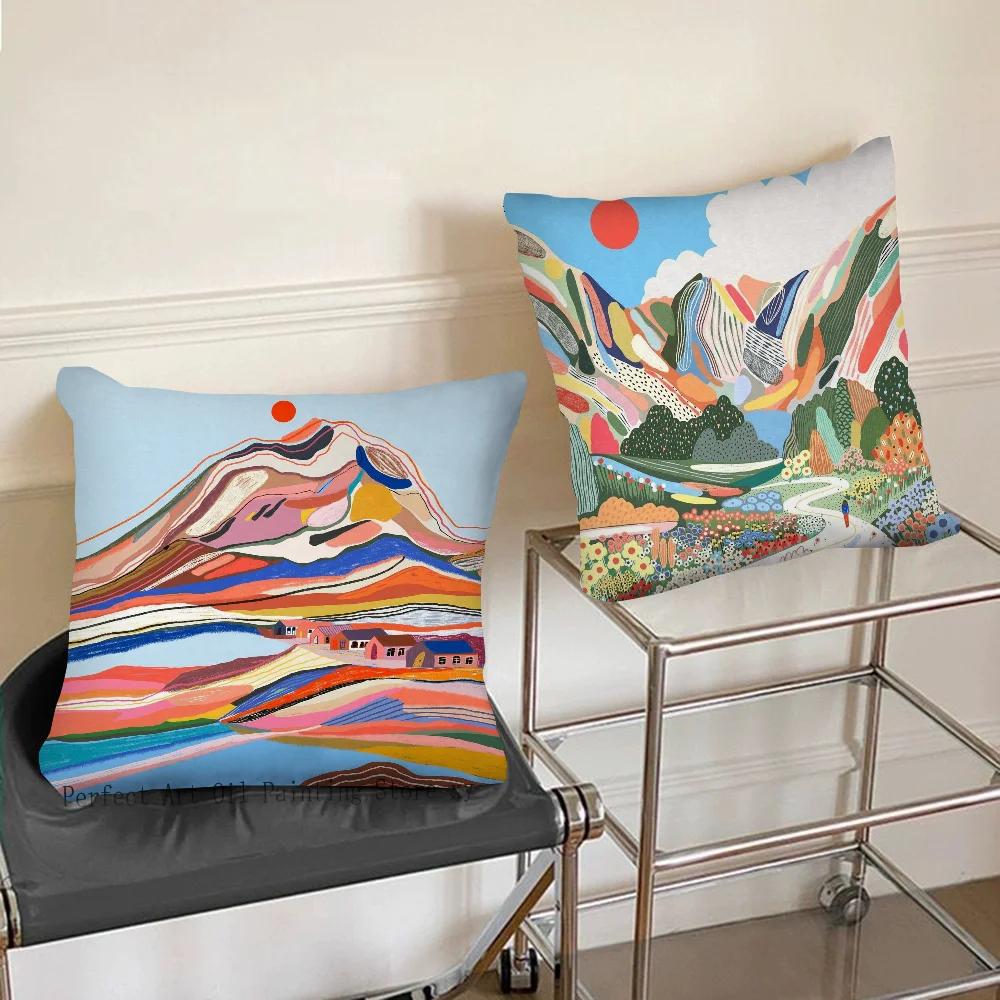 Mountain Landscape Abstract Mountain Art Pillow Case Square Pillow Bedroom Sofa Leisure Comfort Car Living Room Home Decoration