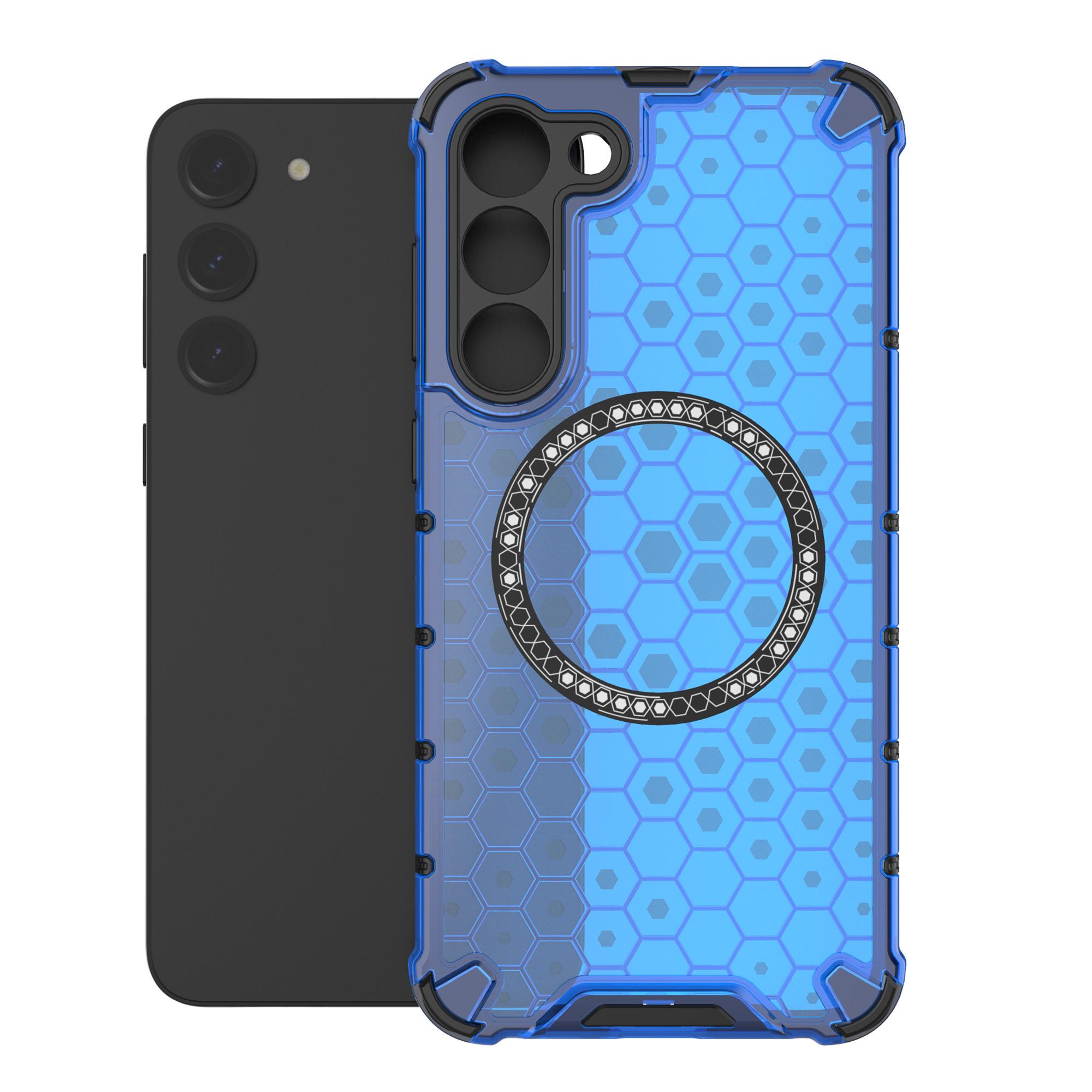 

For Samsung Galaxy S23 Cell Phone Case Honeycomb TPU+PC Phone Cover Compatible with MagSafe Blue
