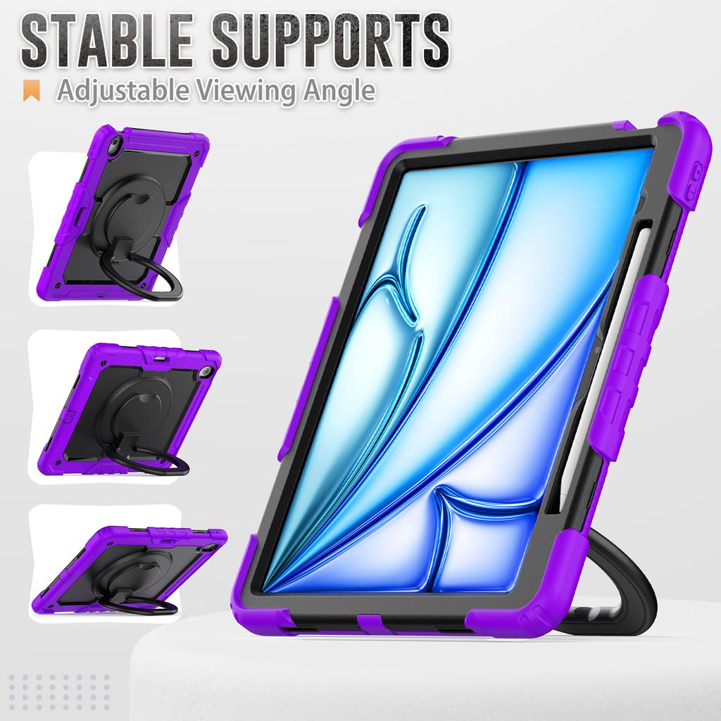 For iPad Air 13 (2025)/(2024) Case PC+Silicone Tablet Cover with Kickstand,Strap
