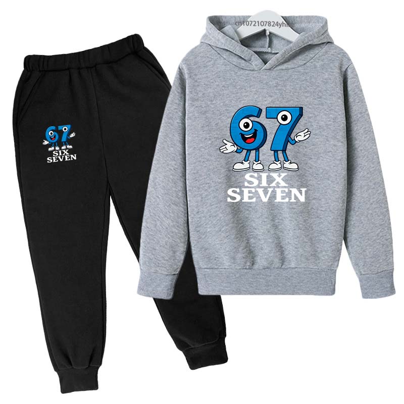 Six Seven Funny Number Print Kids Spring Autumn Casual 2pcs Hoodie+Pants Tracksuits 2-13 Years Boys Girls Daily Outfits Clothes