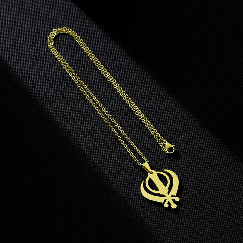 India Sikhism Necklace Religious Symbol Clavicle Chain Cultural Symbol Pendant Neckchain Unisex Religious Metal Jewelry