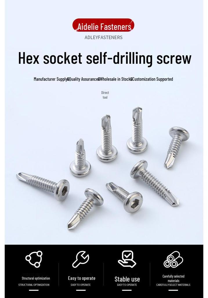 410 Stainless Steel Flat Head Hex Self-Drilling Dovetail Guardrail Screw