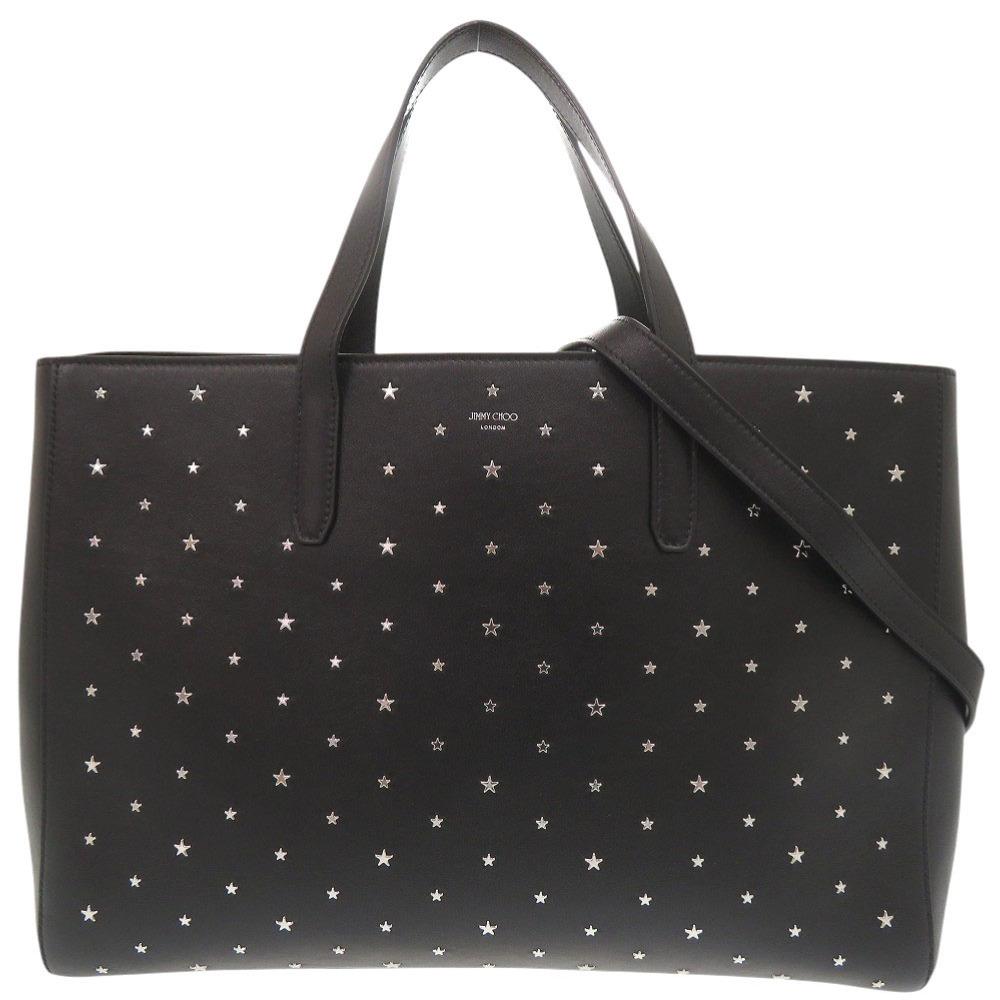 Used AUTHENTIC JIMMY CHOO 2WAY Star studs Tote Bag Black Leather