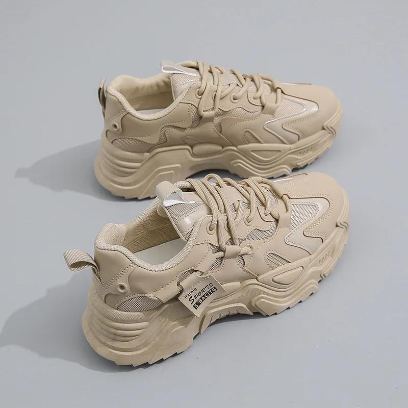 Women's Shoes Platform Autumn Leather 2023 New Versatile Black Casual Sneaker Solid Color Lace-up Vulcanize Shoes Tenis Feminino