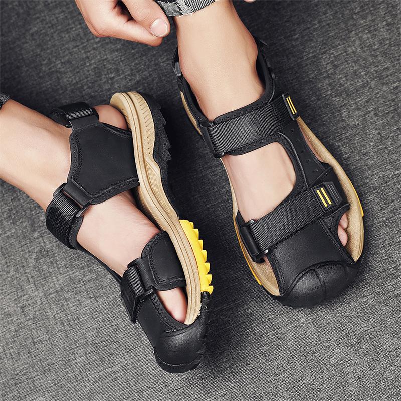 Men's Outdoor Top Layer Leather Large Size Beach Sandals Summer Casual Men's Vacation Beach Shoes Fashion Outdoor Non-Slip Beach Sandals