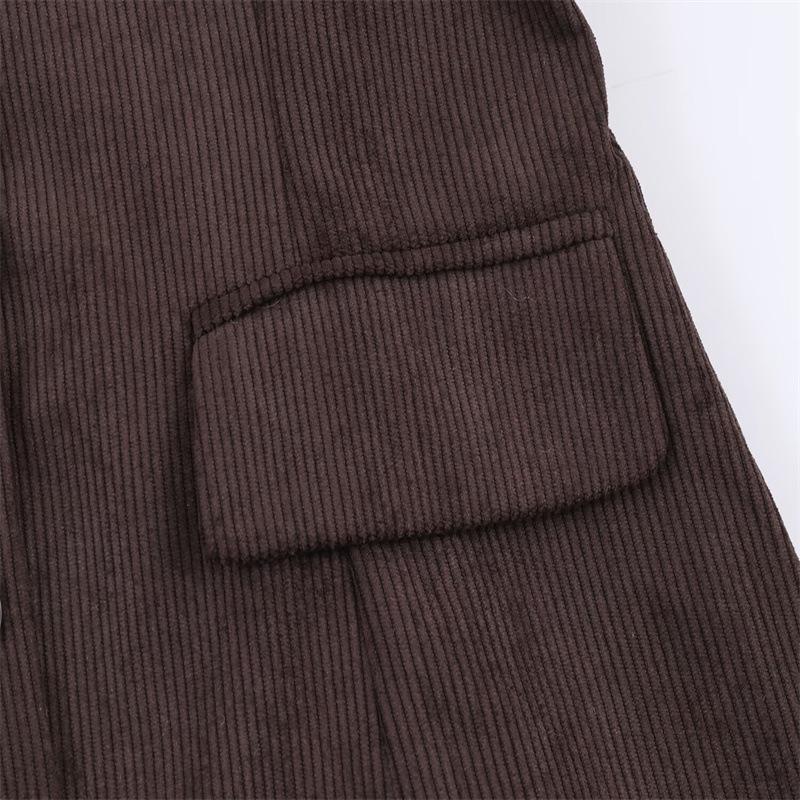 European & American Style Women's Corduroy Blazer and Wide-Leg Pants Set