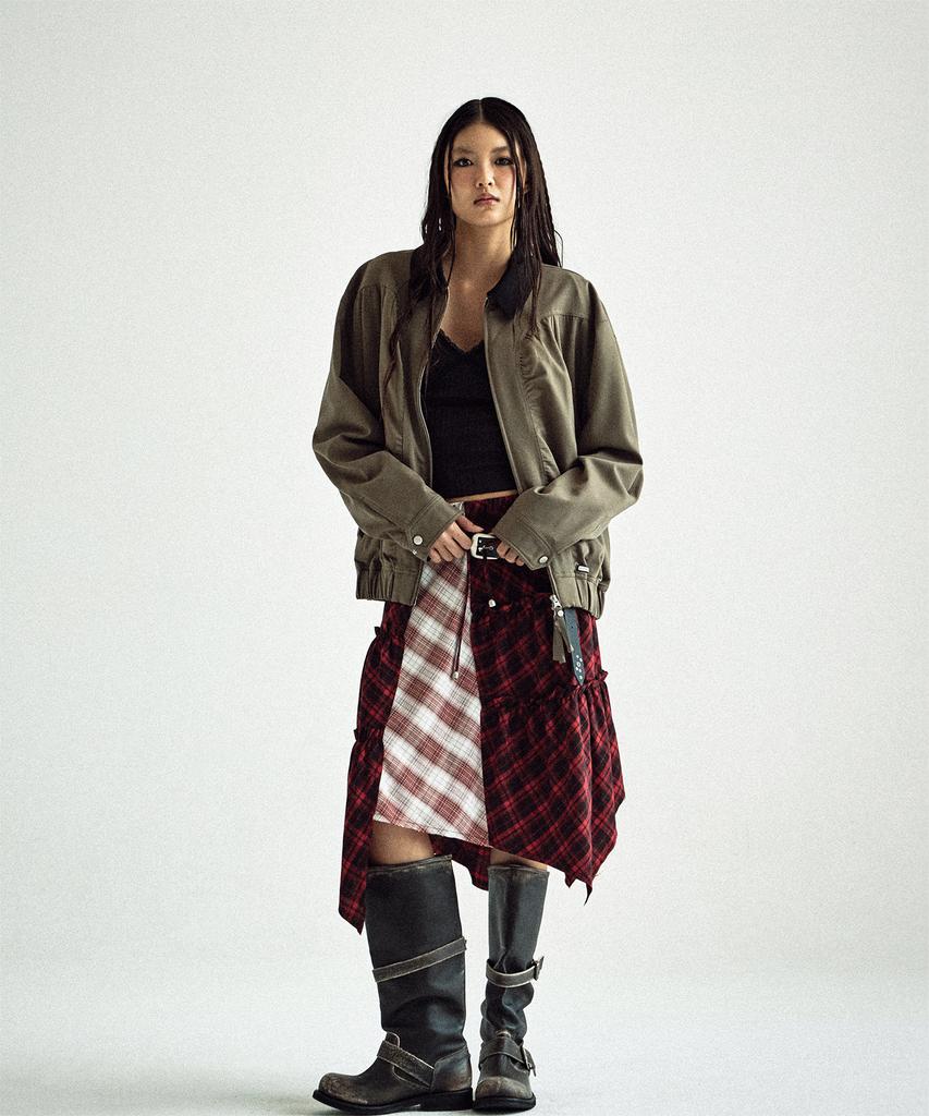 Thevinylhouse Mixed Collar Blouson Jacket Khaki
