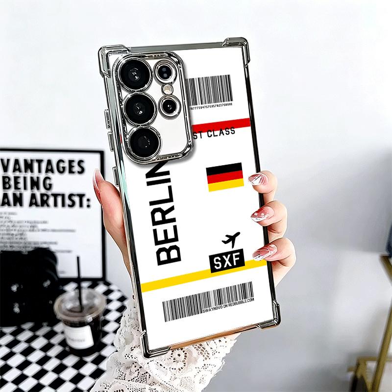 Travel Air Ticket Label Soft Phone Case For Samsung Galaxy S26 Ultra S25 Edge S24 FE S23 Plus S22 S21 + S20 Plating Anti-Fall Fu
