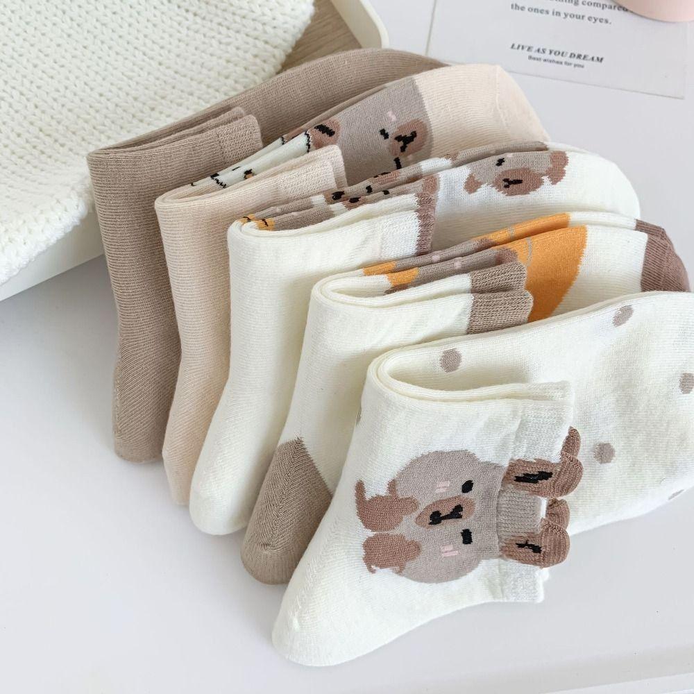 5Pairs Dot Capybara Socks Cartoon Socks Women Japanese Style Capybara Mid-tube Socks Outdoor