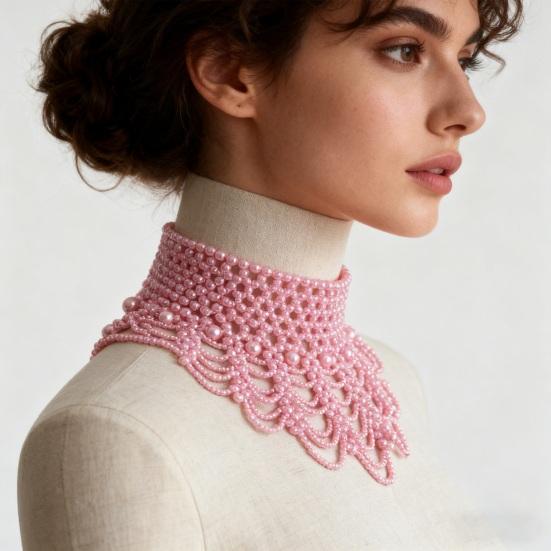 Imitation Pearl Fake Collar Necklace Hollow Design Multi Layer Detachable Collar Solid Color Dress Accessory
