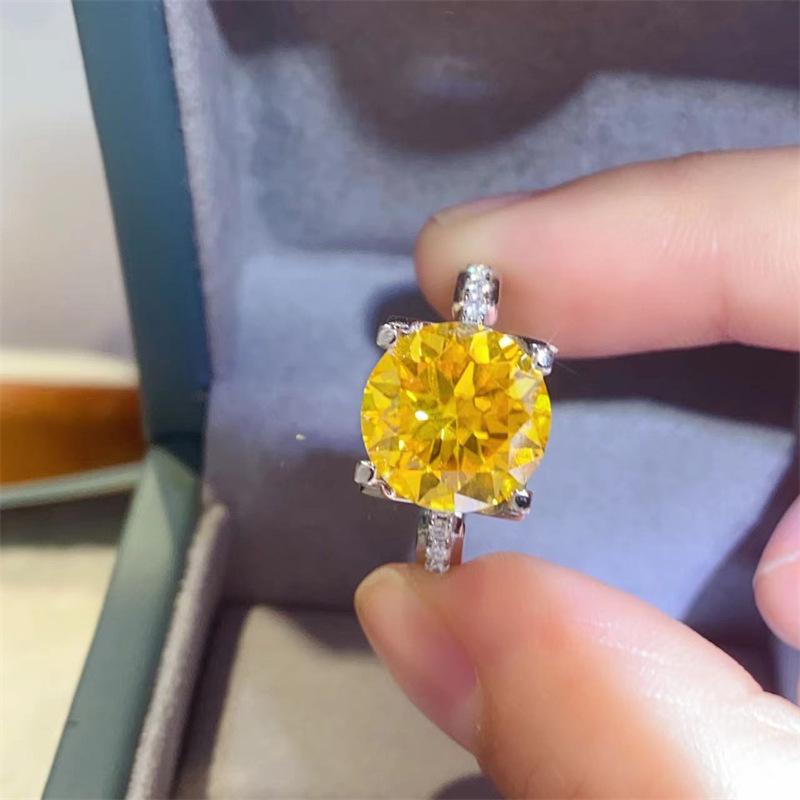 5 Carat Yellow Moissanite Gold Plated Ring with Durable Color Retention Size 10