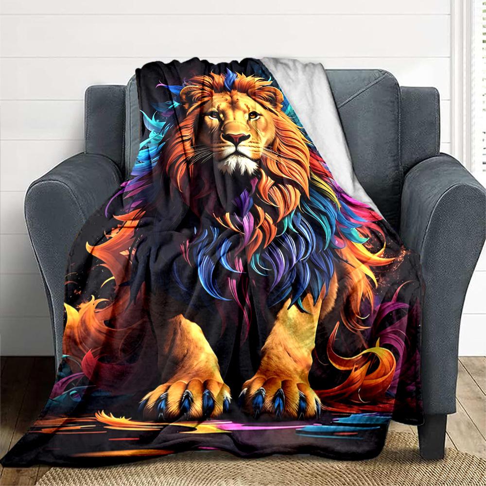 1pc Lion Colors Print Blanket   Lightweight Flannel Throw Blanket For Sofa, Bed, Living Room, Office, Outdoor Travel, Camping