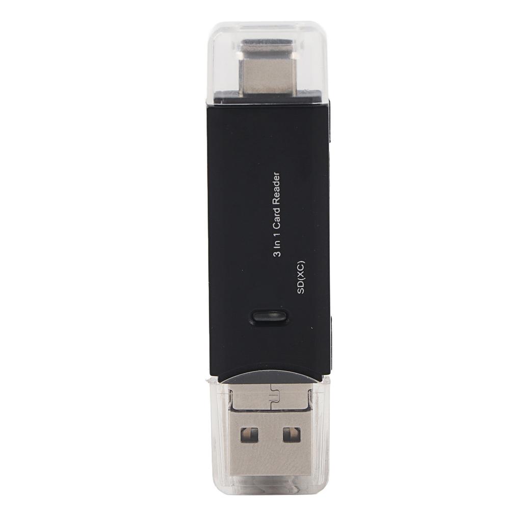 New Multifunctional 3 In 1 TypE C Micro USB Card Reader High Speed Transmission (Black)