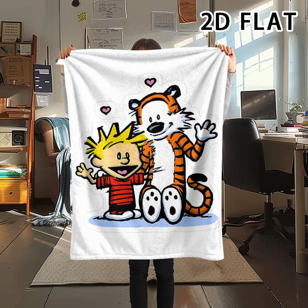 1Pc Calvin and Hobbes Print Flannel Blanket, High quality Comfortable for All Seasons, Home Decor, Warmth and Comfort, Perfect for Christmas Gifts