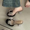 Crystal Heel Versatile Bow Rhinestone Slippers Women's Summer Fashion Outer Wear Skirt Thick Heel High Heel Sandals