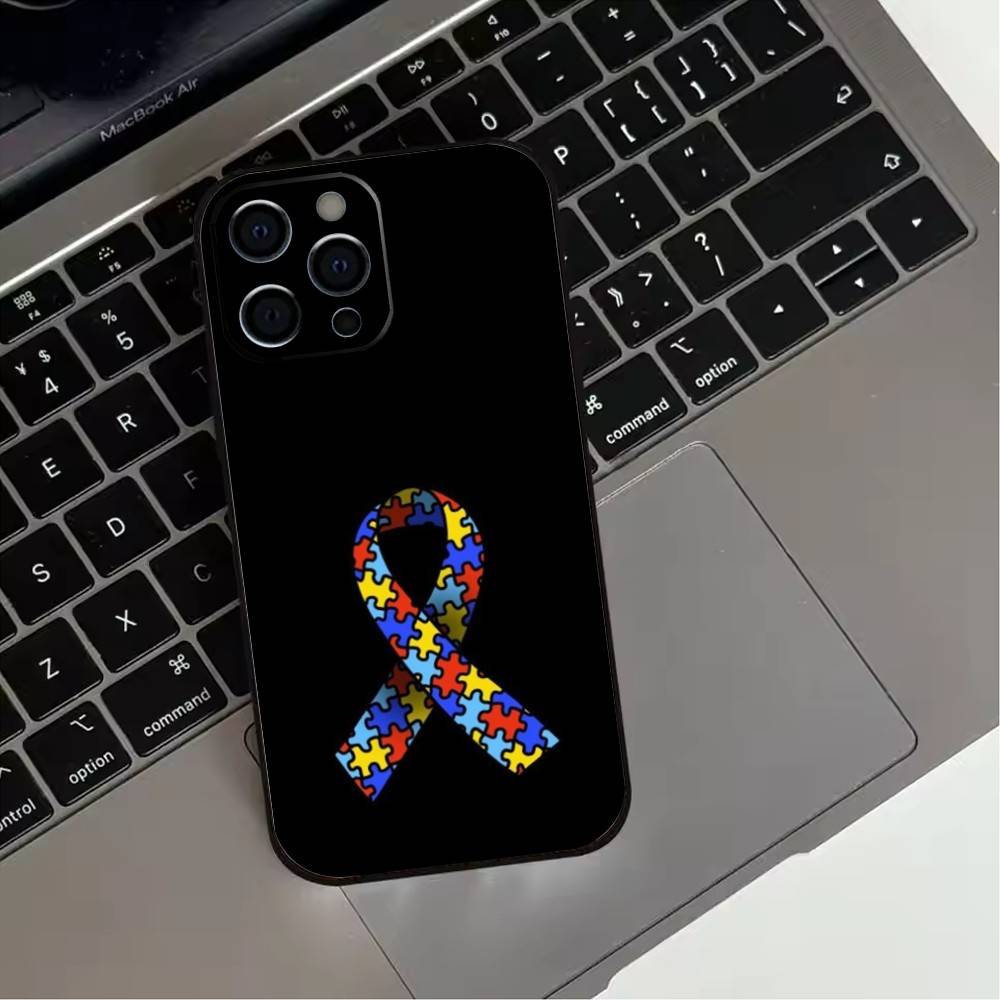 Puzzle Art Support Autism Phone Case For iPhone 17,16,15,14,13,12,11 Plus,Pro Max,XS,Soft Silicone Black Cover