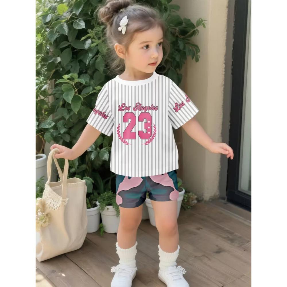 Summer New Young Girl Sets Number 23 Print Crew Neck Short Sleeved Cute T-Shirt Shorts Women's Casual 3D Print T-shirt Tops Tee
