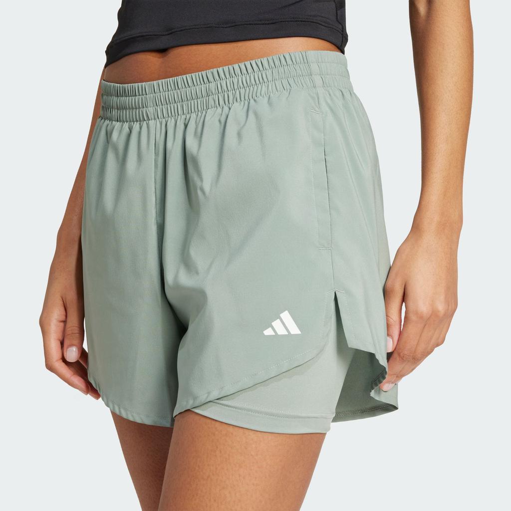 Adidas Aeroready Sport Minimalist Comfortable Soft Two-In-One Casual Shorts Women Shorts Silver Gray Green JN1364
