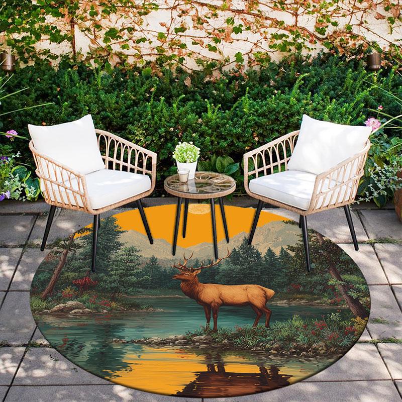 Deer Pattern Round rug,Carpet Rug for Living Room Bedroom Playroom ,Non-slip Floor Mat,Holiday Gifts and Birthday Gifts.