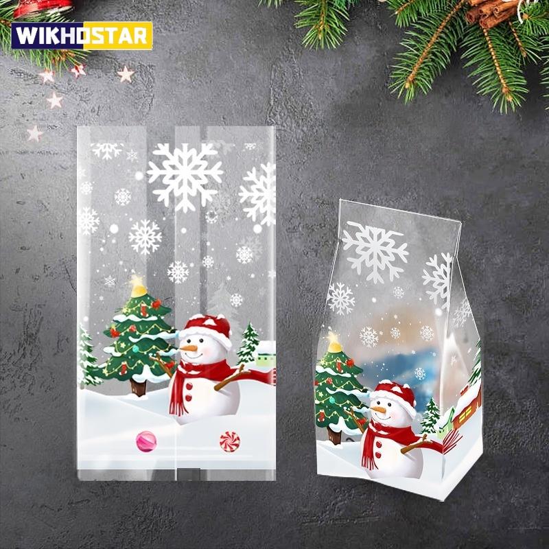 50pcs Snowman Cookie Baking Packaging Bags Candy Snack Gift Bag Xmas Tree Snowflake 2024 Christmas New Year Party Decorations
