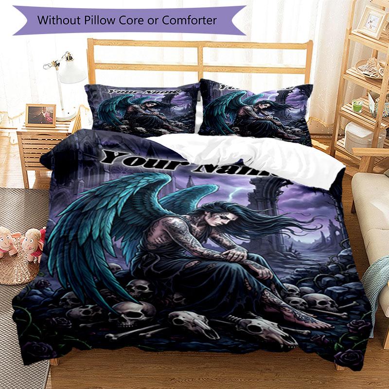 3pcs Custom Name Dark Angel's Lament Bedding Set Printed Bedding Set Duvet Cover Closure Includes 1 Duvet Cover & 2 Pillowcases Bedroom Decor